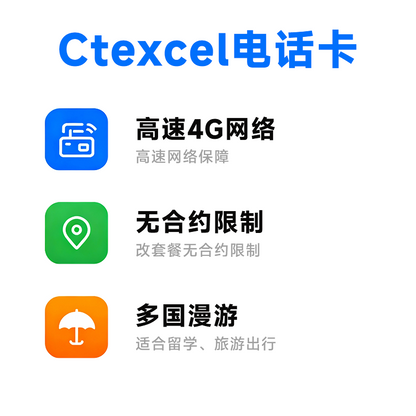 CTExcel 120GB/30天 英国5G电话卡留学旅游商务 欧洲多国通用 伦敦手机卡