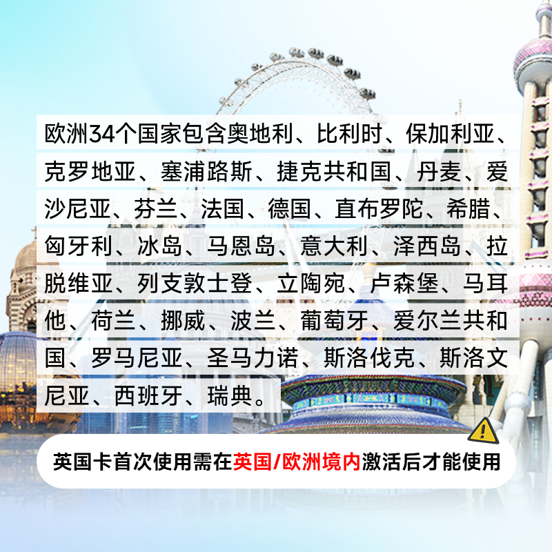CTExcel 120GB/30天 英国5G电话卡留学旅游商务 欧洲多国通用 伦敦手机卡